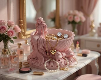 Coquette Pink Mermaid Jewelry Organizer Bowl STL | 3D Printable Girly Princess Core Vanity Tray | feminine decor supplies