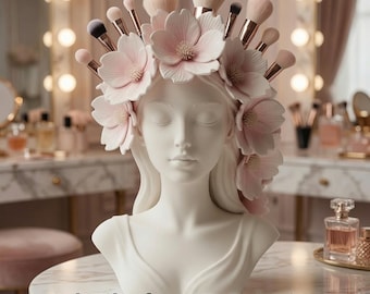 Flower Crown Bust Makeup Brush Holder STL | Coquette Goddess Vanity Organizer 3D Print  Home & Living Home Décor Vanity Organizers