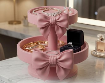 Coquette Pink Two-Tier Jewelry Organizer STL | Luxury Glam Vanity Stand 3D Print | Home & Living Home Décor Jewelry Organizers