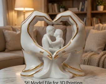 Heart Hands Couple Sculpture STL File, Romantic Wedding Anniversary 3D Print Model, Valentine Love Decor Digital Download