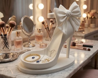 High Heel Jewelry Tray STL | Coquette Bow Shoe Vanity Organizer | Feminine Glam Dish 3D Print