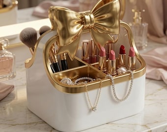 Bow Makeup Organizer STL File, Coquette Vanity Caddy, Brush Lipstick Jewelry Holder 3D Print Digital Download