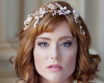 Golden Leaf Bridal Headpiece: Freshwater Pearls & Swarovski Crystals
