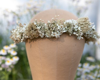 Summer Love - Ivory Dried Flower Crown | Floral Hair Wreath | All Natural Hand Picked Queen Anne's Lace Baby's Breath Bridal Hair Accessory