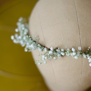 Minimal Dried Baby's Breath Flower Crown | Thin Hair Wreath with Real Flowers | Boho Bridal Accessory | Wedding | Engagement Photos