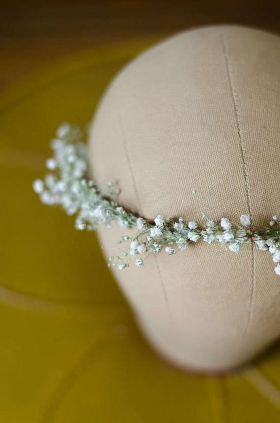 Babys Breath Flower Crown Halo Hair Wreath With Real Dried Etsy