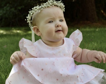 Flower Girl Crown - Real Dried Babys Breath Flower Hair Wreath / Head Piece / Halo - Wedding Photo Shoot Prop Ages Newborn - 10 years