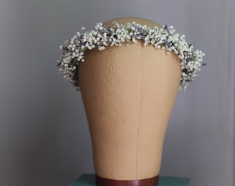 Babys Breath with Lavender Flower Crown / Bridal Hair Wreath / Headpiece Made With Real Dried Flowers - Fuller Version