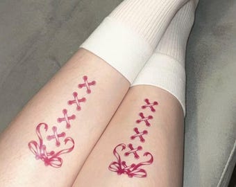 Halloween Temporary Tattoo Stickers | Hand-Drawn Dark Bow Lace | Gothic Dark Academia Body Art | Witchy Fake Tattoo Sheet by @ootatoo_studio