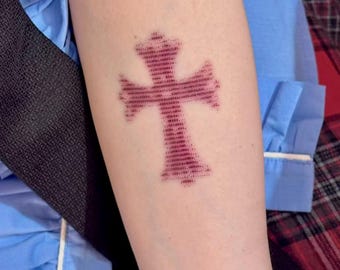 Gothic Cross Ribbon Temporary Tattoo Stickers | Hand-Drawn Dark Coquette Body Art | Halloween Alt Aesthetic Fake Tattoo by @ootatoo_studio