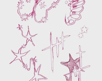 Coquette Butterfly Temporary Tattoo Stickers | Hand-Drawn Pink Stars Body Art | Soft Girl Aesthetic | Fake Tattoo Sheet by @ootatoo_studio