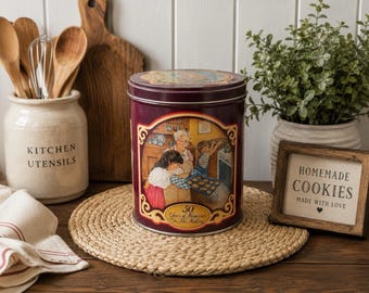 Vintage Cookie Tin 50 Yrs of Memories in the Making Grandma Baking Scene Decor