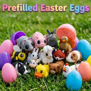 Farm Animal Themed- Prefilled Easter Eggs | Articulated Toy Filled Easter Eggs | Easter Basket Ready | Ready-To-Hide