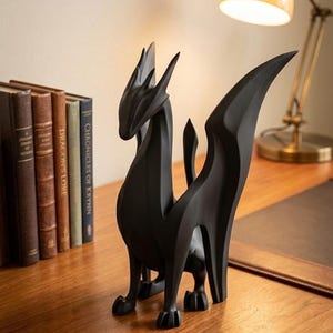 Estatua de dragón minimalista / Regalo de escritorio de fantasía geométrica / Figura de baja poli / Arte de estantería moderno