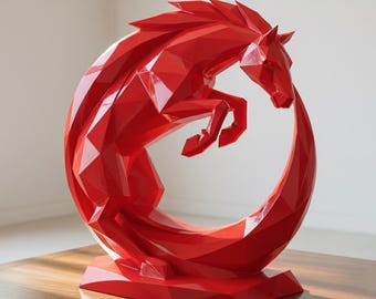 Year of The Horse 2026 Fire Horse Sculpture Geometric Horse Statue