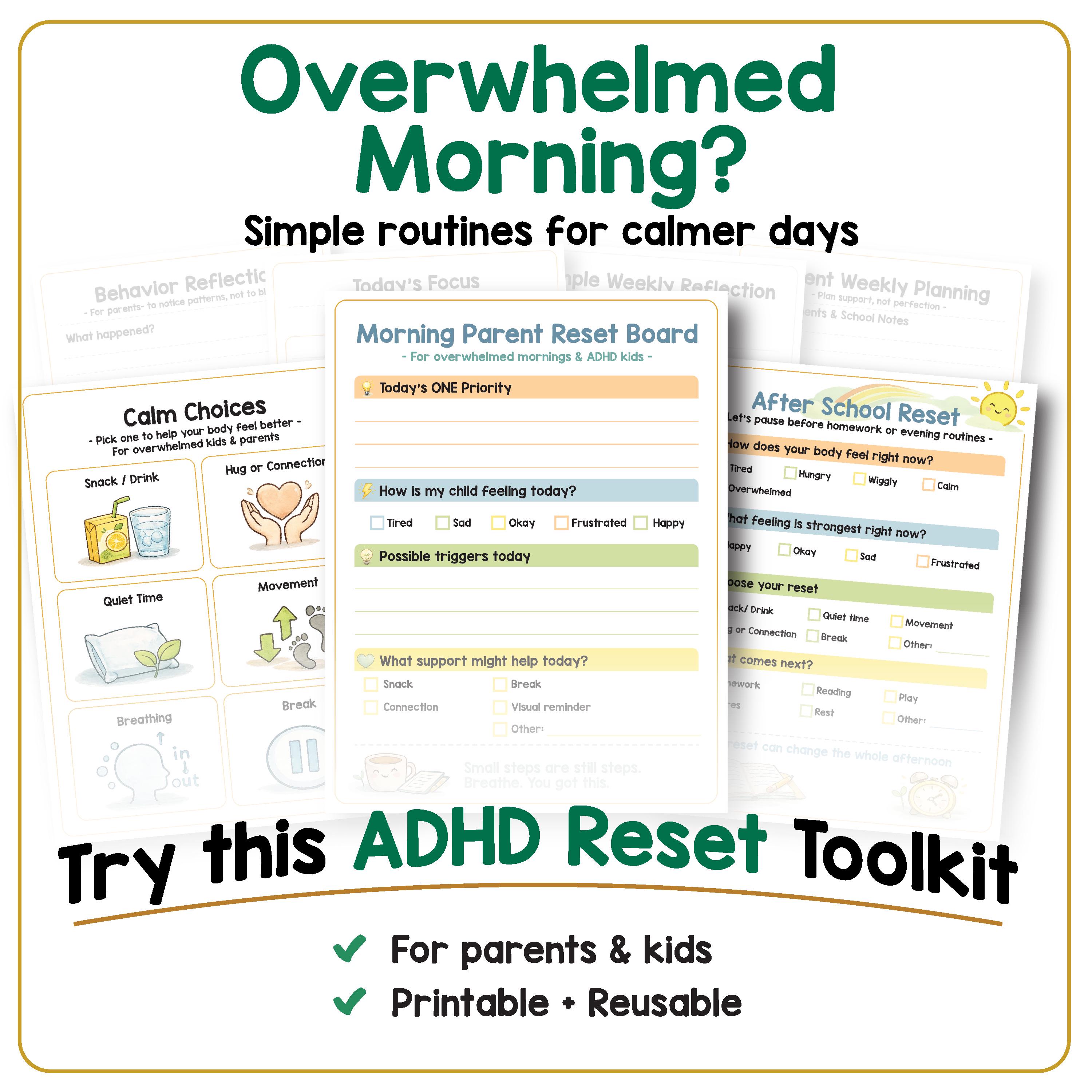 ADHD Morning Routine Printable for Kids | Calm Down Toolkit | Emotional ...