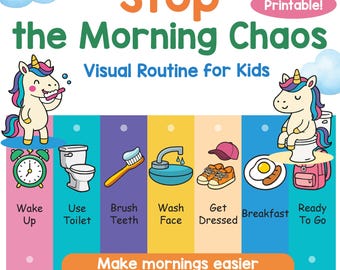 Morgen-Routine-Diagramm für Kinder, die Schwierigkeiten haben, sich fertig zu machen | Druckbarer visueller Stundenplan