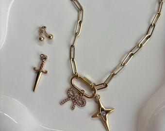 18k Gold PVD Paperclip Charm Necklace