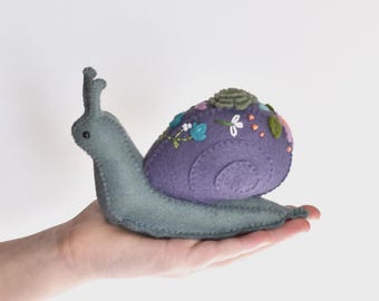 Diy Stuffed Craft Sewing Kit Garden Snail Grey and Dark Purple Shell by Delilah Iris