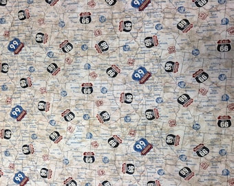 Historic Route 66 Route Signs Cream Multi Northcott Cotton Quilt Fabric