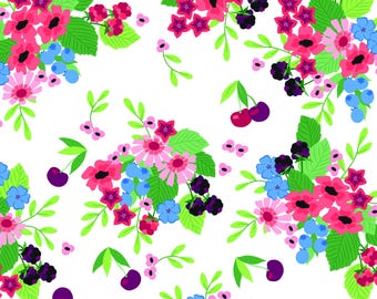 Riley Blake/Jill Finley Cloudburst Main in White Cherries Raspberries Cotton Quilt Fabric