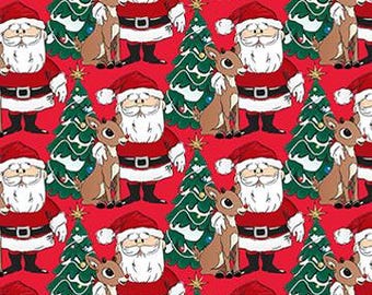 Rudolph The Red-Nosed Reindeer Red Santa by Northcott Cotton Quilt Fabric