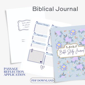 Bible Study Journal Blue | Printable Scripture Study Pages | Christian Planner | Prayer Journal | Editable Canva Template