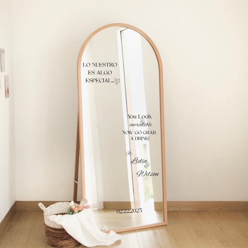 Script On Mirror Personalized Wedding Mirror Vinyl- Spanish Lyrics or Your Personalized ...
