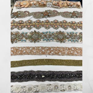 Luxe handkralen bruidsversieringsranden, met couture verfraaide kanten randen, kristalparelkralenkant voor bruiloft en avondjurken, verkocht op maat gesneden
