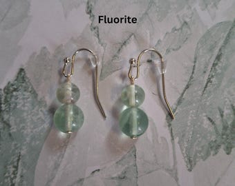 Fluorite | Strawberry Quartz & Iridescent Glass Bead Earrings | Dainty Handmade Gemstone Dangle Jewelry