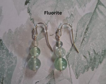 Winter Snowman Gemstone Earrings | Fluorite | Strawberry Quartz | Iridescent Glass Dangle Jewelry