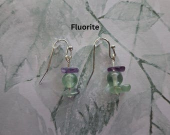 Fluorite | Amethyst | Strawberry Quartz Earrings | Handmade Crystal Stacked Dangle Earrings for Women | Natural Gemstone Jewelry Gift