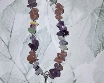Boho Beach Gemstone Starfish Bracelet | Amethyst | Fluorite & Strawberry Quartz Chip Bracelet | Ocean Charm Jewelry