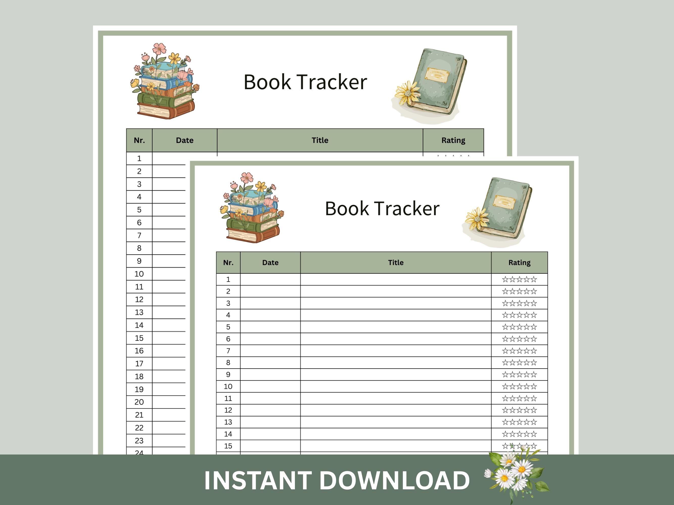 Book Tracker Printable, Reading Log PDF, Book Log Sheet, Reading ...