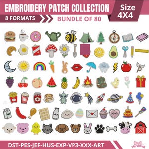 80 Mini Embroidery Designs Bundle, 4X4 Hoop, Patch Machine Embroidery File, Small Kawaii Monogram Accent Icons, Instant Download PES DST JEF