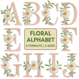 Floral Monogram Alphabet Embroidery Design - High Quality Flower Letters, 6 Sizes Included - Instant Download Machine Embroidery PES JEF DST