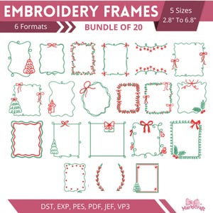 Christmas Monogram Frame Embroidery Designs Bundle, 20 Holiday Wreath Borders, Santa Tree Candy Cane Embroidery Files, PES DST JEF 5 Sizes