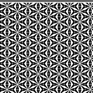 May include: Black and white geometric pattern with a repeating starburst design. The pattern is called "Starburst lg" and is from The Jeweller's Bench.