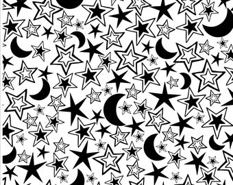 Doodle Moon and Stars large - laser engraved texture sheet pattern for rolling mill and metal clay