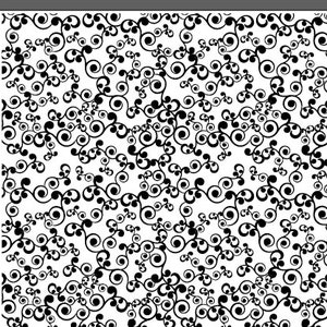 May include: Black and white digital paper with a repeating pattern of swirling vines and circles. The text "ornamental.com" and website addresses are at the bottom of the image.