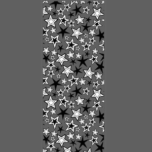 Op de afbeelding: Zwarte en witte sterren van verschillende groottes zijn in een verticaal patroon op een grijze achtergrond gerangschikt. De tekst "The Jeweler's Bench" en "www.etsy.com/shop/JewelersBenchShop" staat onderaan de afbeelding.