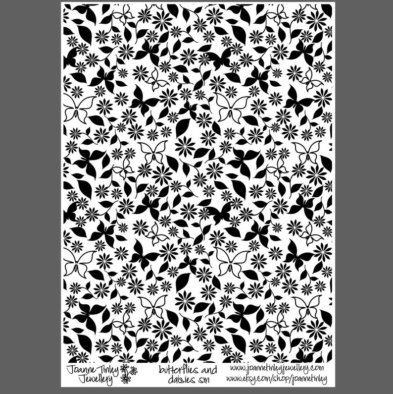 Butterflies and Daisies small laser engraved texture sheet pattern for rolling mill and metal clay image 1