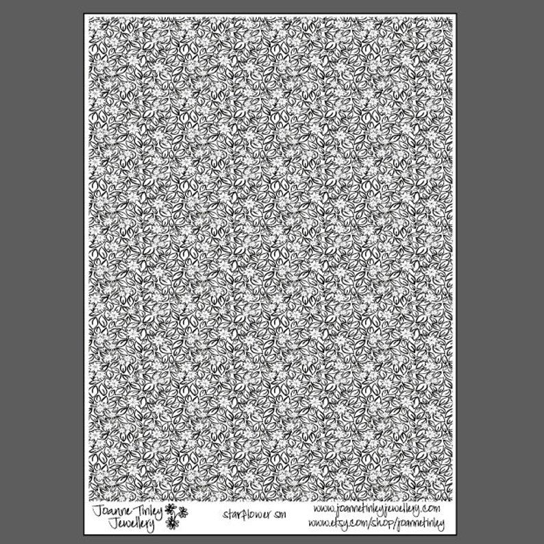 Starflower small laser engraved texture sheet pattern for rolling mill and metal clay image 1