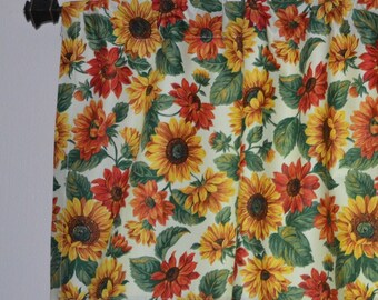 Sunflower Kitchen Valance: Fall Floral Lightweight Cotton Curtains
