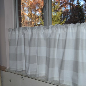 Gray Buffalo Plaid Cafe Curtain . Buffalo Plaid Premier Prints French Gray .  Gray Plaid Check Tier .  Farmhouse Curtains  . Cottage Curtain