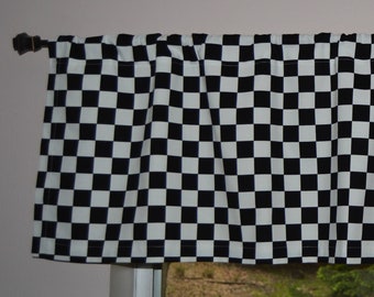 Black and White Checkered Flag Valance . Race Car . Camper Curtains. Starting Flag . Boys Bedroom . Man Cave