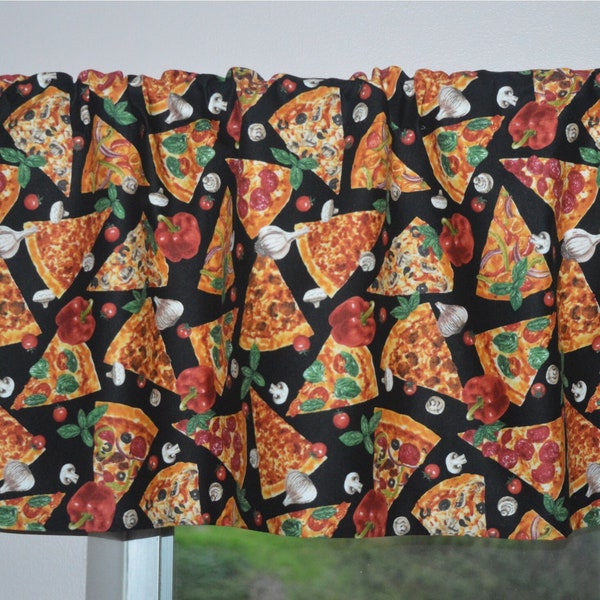 Pizza Kitchen Valance . Slice of Pizza Curtains .  Foodie Valance . LIGHTWEIGHT . Lined or Unlined