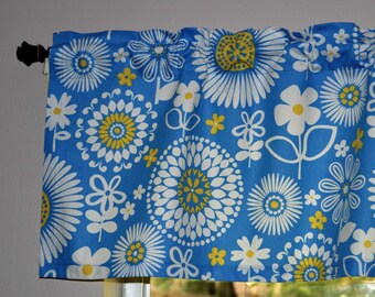 Blue Floral Valance . Daisy Sunflower Curtains . Waverly Gemma Bluebell . Lined or Unlined . Kitchen Valance . Kitchen Curtains .