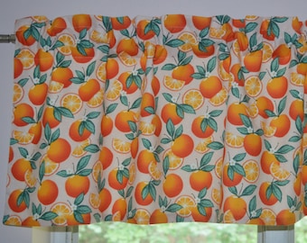 Orange Kitchen Valance . Orange Blossoms and Slices . LIGHTWEIGHT Cotton