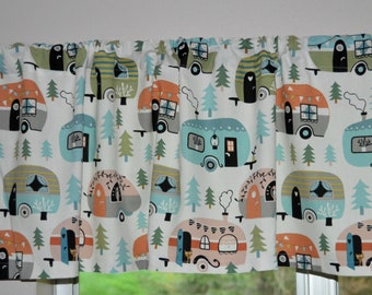 Retro Happy Camper Valance . Kitchen Trailer Curtains . Handmade Valance . Travel . Camping . Vintage Trailers